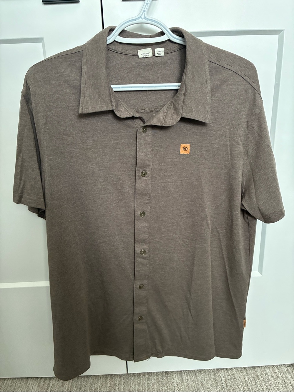 Men's Tentree Medium Short-Sleeve Button Polo Shirt - Taupe